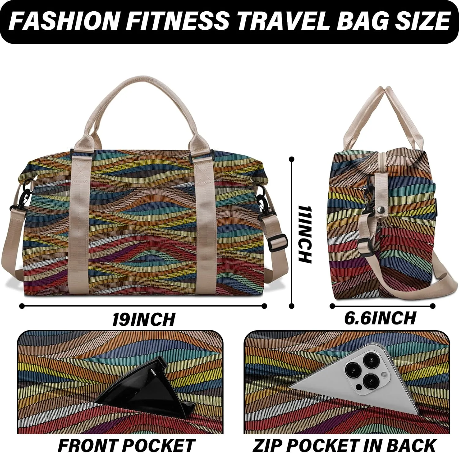 Boho Travel Weekender Duffel Overnight Carry On Bag with Trolley Sleeve,Large Travel Tote Bag with Wet Pocket Shoulder Strap for Women Girls Bohemian Aesthetic Cute-Colorful