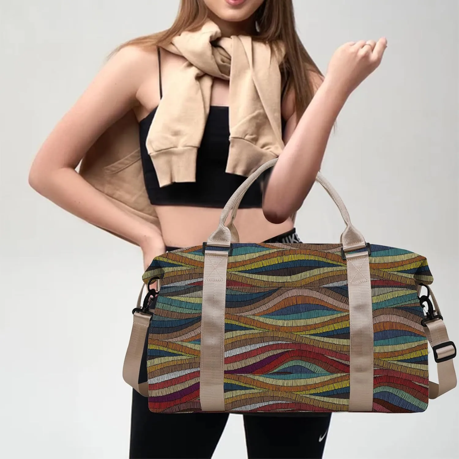 Boho Travel Weekender Duffel Overnight Carry On Bag with Trolley Sleeve,Large Travel Tote Bag with Wet Pocket Shoulder Strap for Women Girls Bohemian Aesthetic Cute-Colorful