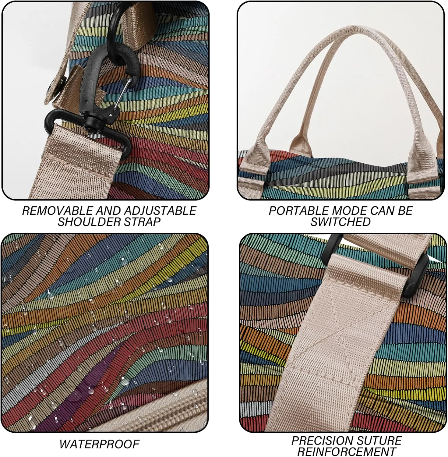 Boho Travel Weekender Duffel Overnight Carry On Bag with Trolley Sleeve,Large Travel Tote Bag with Wet Pocket Shoulder Strap for Women Girls Bohemian Aesthetic Cute-Colorful