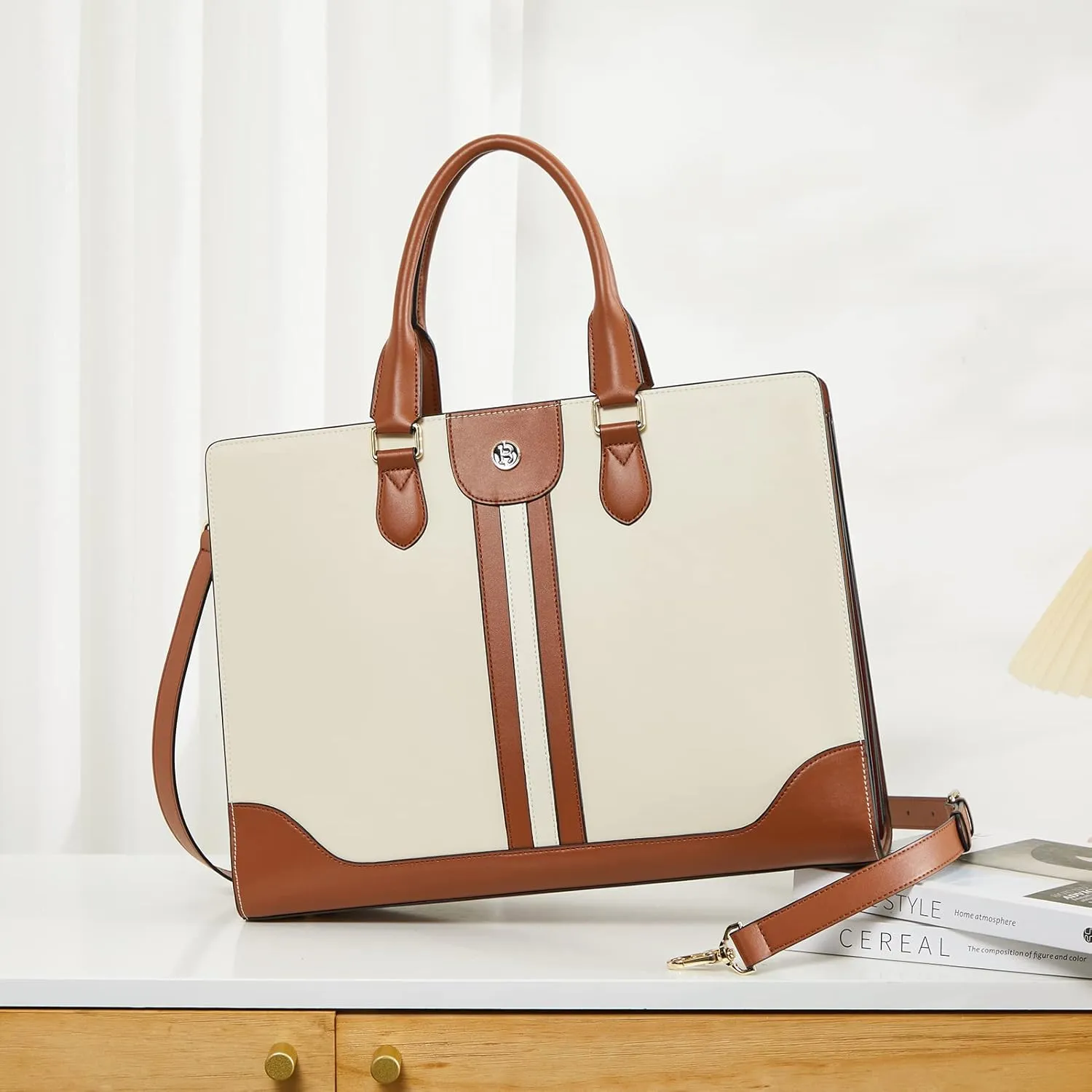 BOSTANTEN Leather Laptop Briefcase for Women Shoulder Bag 15.6 Inch Business Computer Work Tote