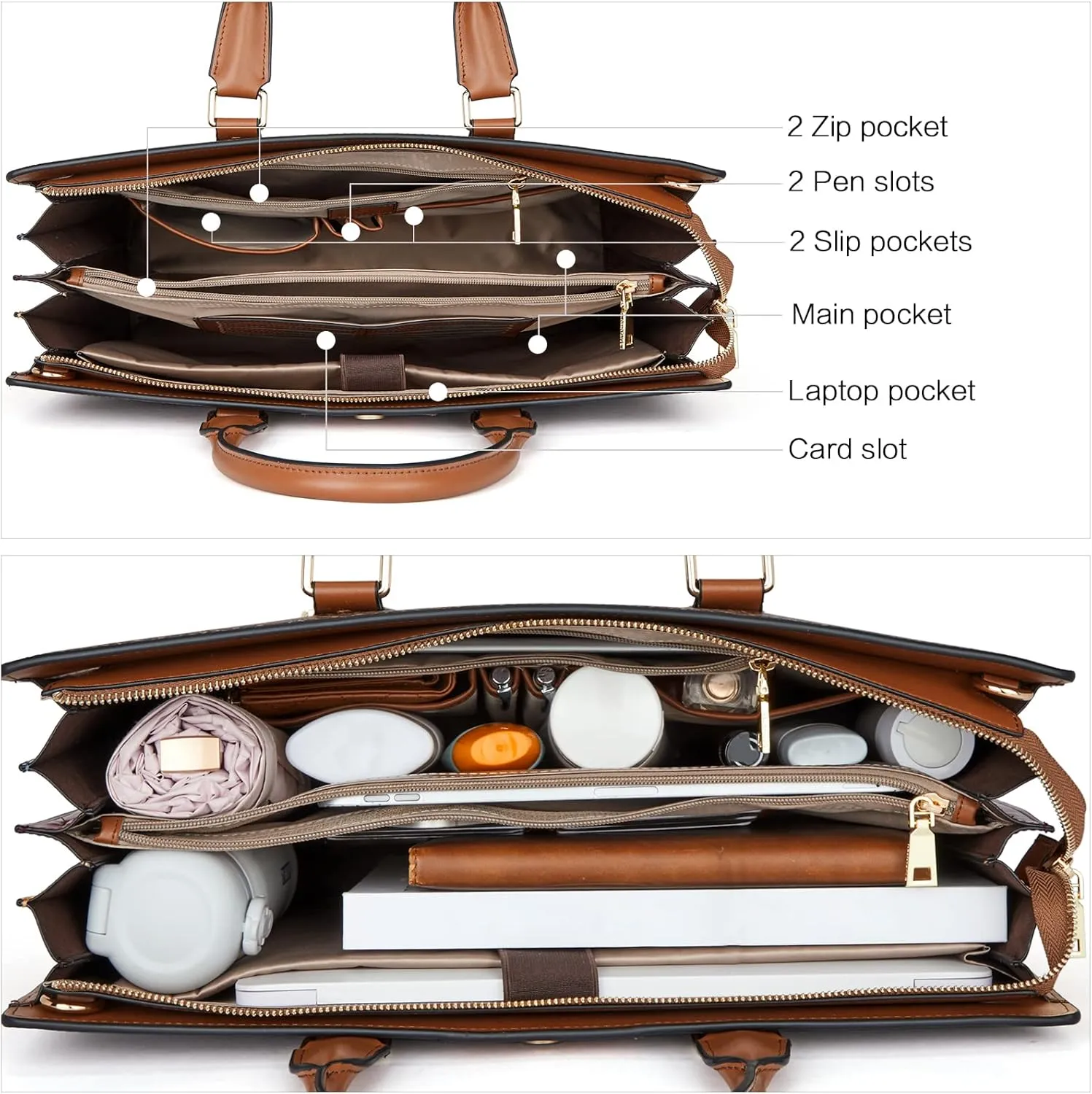 BOSTANTEN Leather Laptop Briefcase for Women Shoulder Bag 15.6 Inch Business Computer Work Tote
