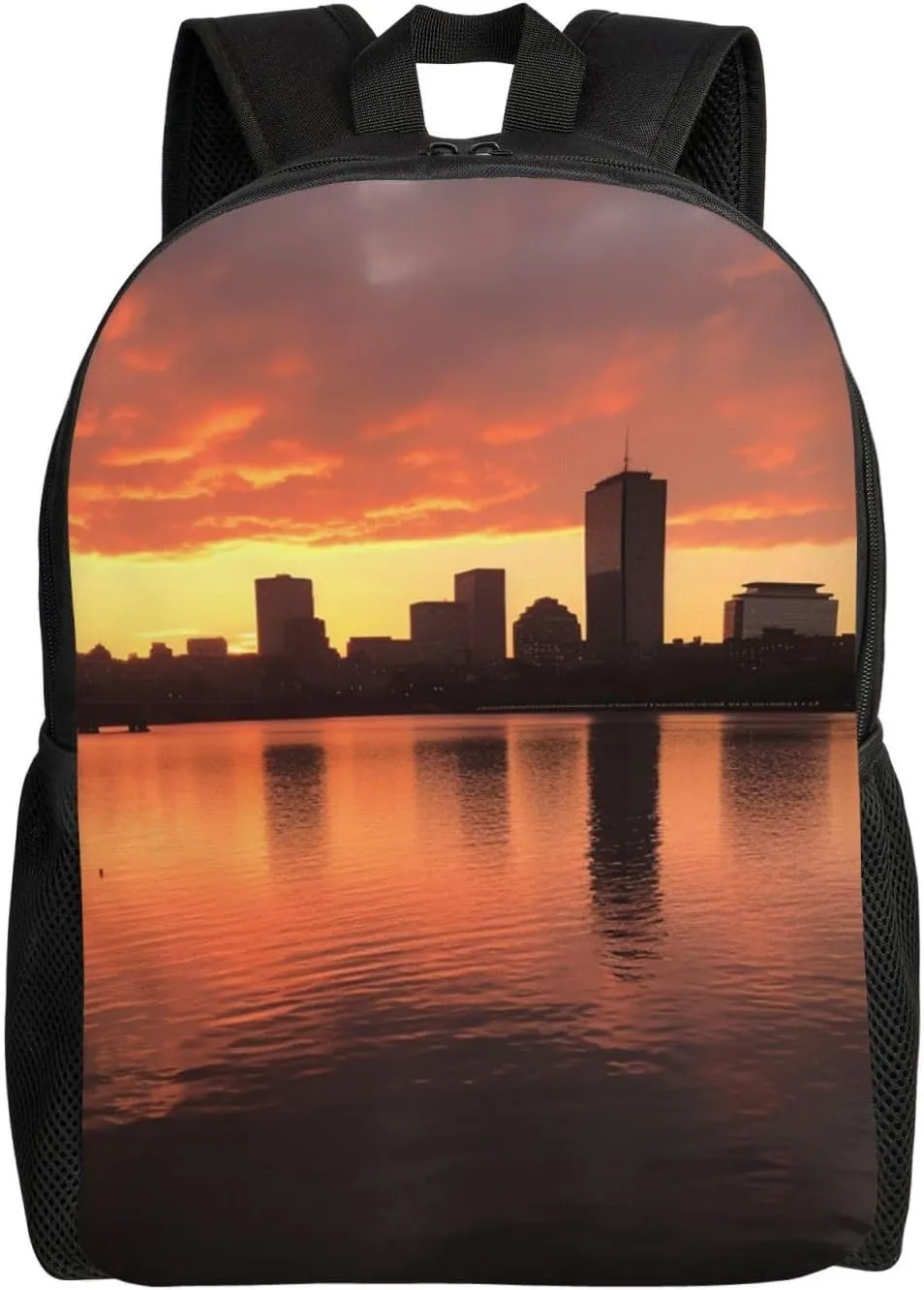 Boston Charles River City Skyline Sunset Travel Backpack for Women Men Large Laptop Bag 16.1Inch College Bag Casual Daypack