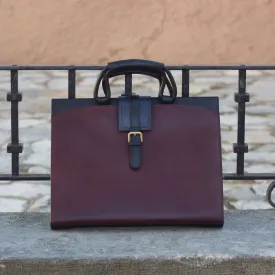 Briefcase Leather Burgundy Blue 3069