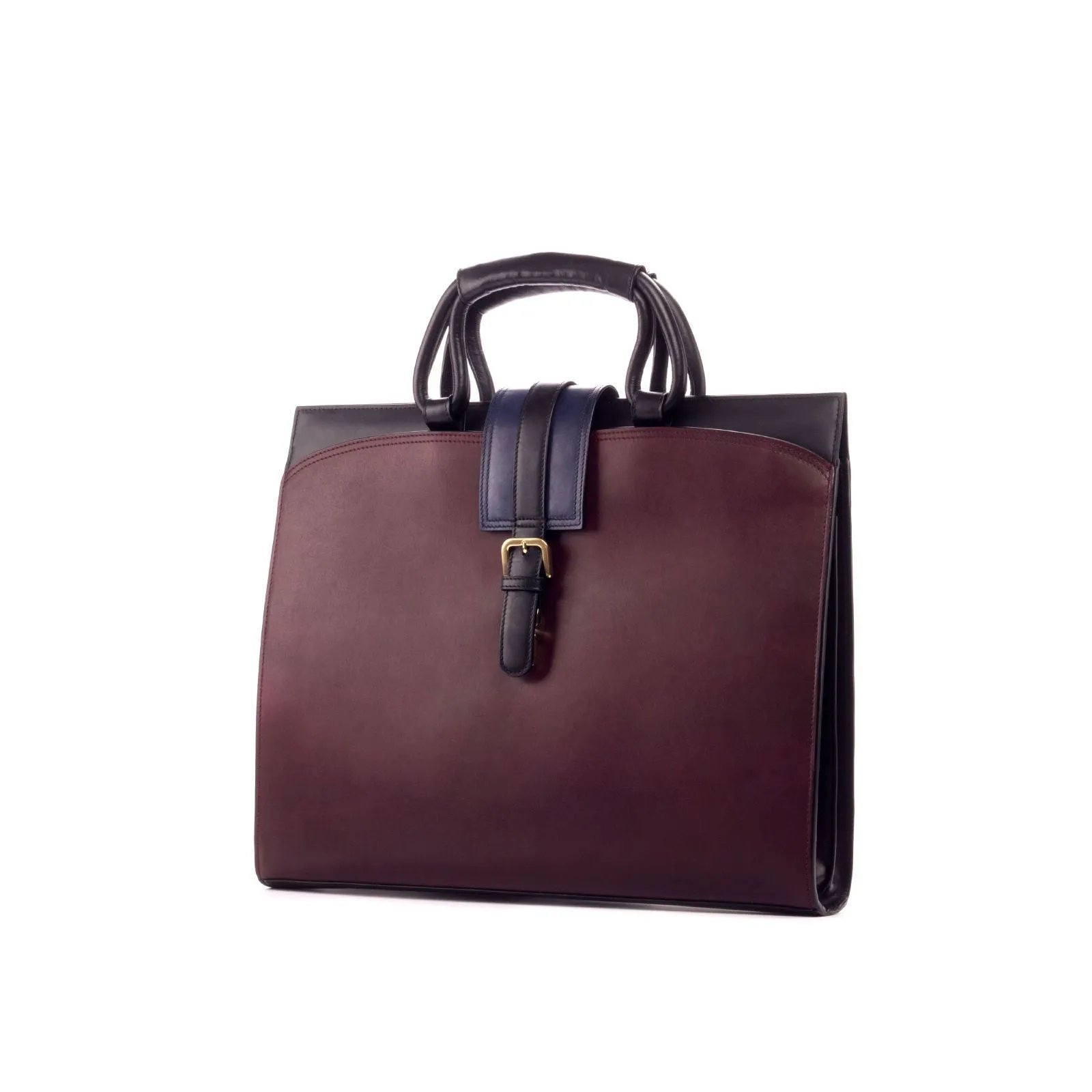 Briefcase Leather Burgundy Blue 3069