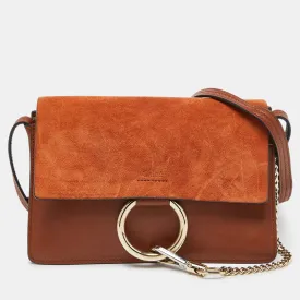 Brown Leather and Suede Small Faye Shoulder Bag