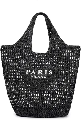bufftieo Straw Woven Tote for Women - Mesh Hollow Beach Hobo Shoulder Travel Bag