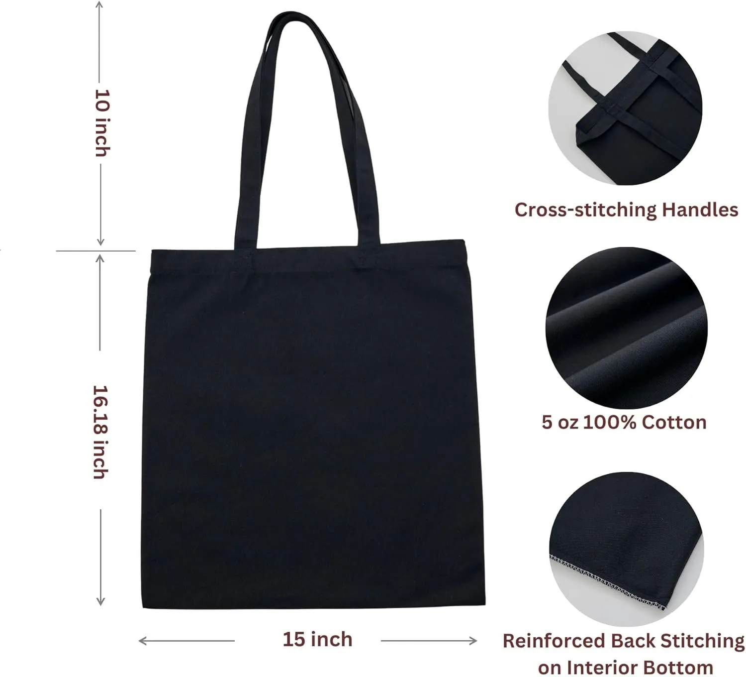Bulk 2 | 6 | 12 Pack Canvas Cotton Tote Bags 15x16 Reusable Blank Grocery Totes for DIY, Painting, Printing, Crafts