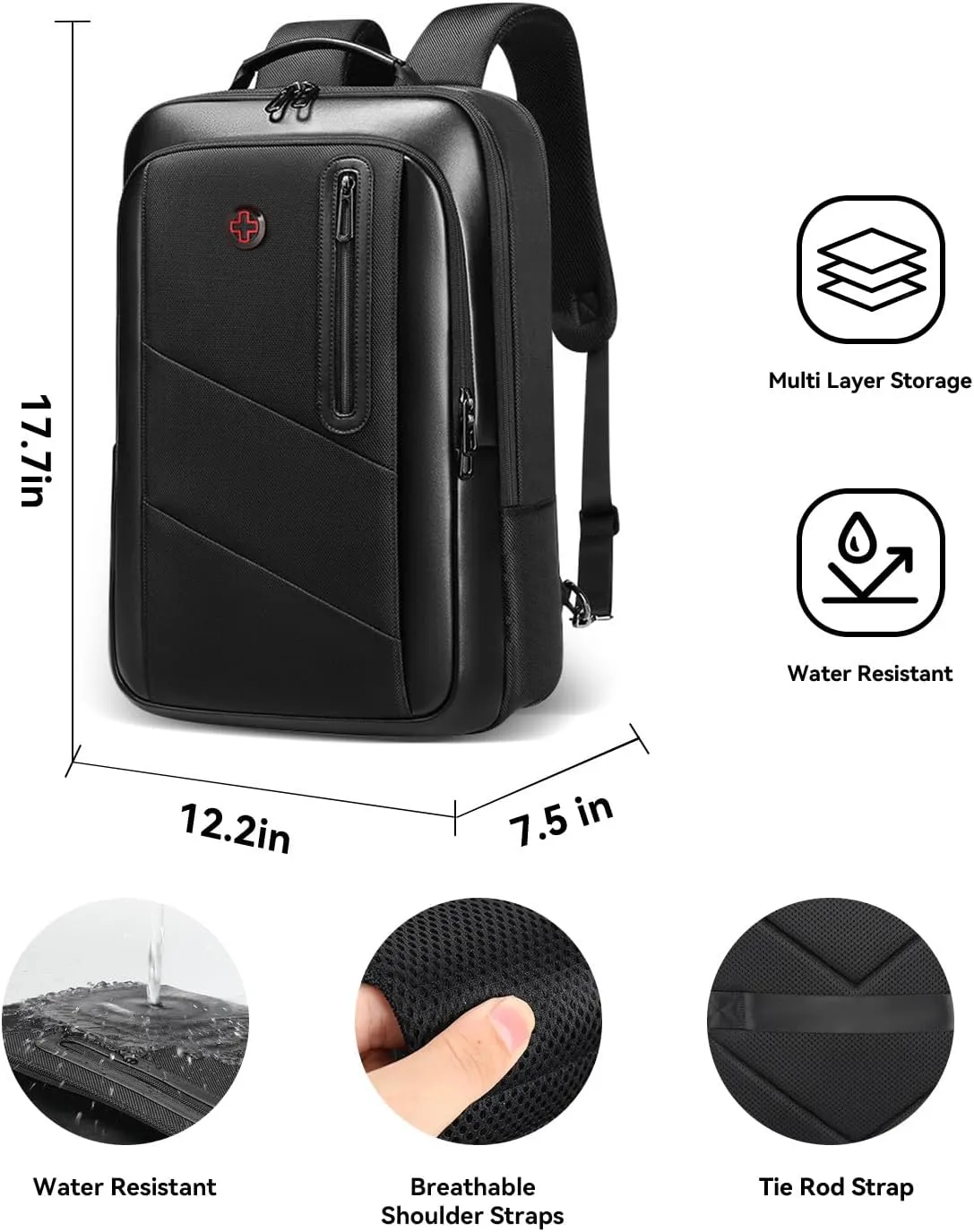 Business Backpack for Men Travel Backpack 180 Commuter Backpack Classic Backpack Water Resistant Bag Daypack for Work,Black