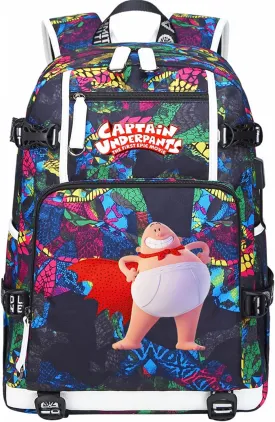 Captain Underpants Casual Bookbag Lightweight Sturdy Travel Knapsack Multi-pocket USB Bagpack for Outdoors,Hiking