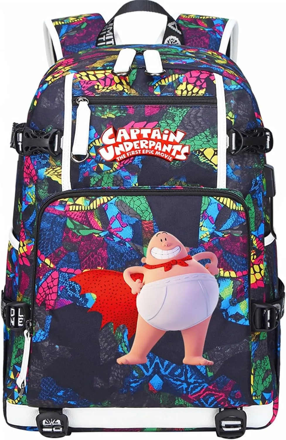 Captain Underpants Casual Bookbag Lightweight Sturdy Travel Knapsack Multi-pocket USB Bagpack for Outdoors,Hiking