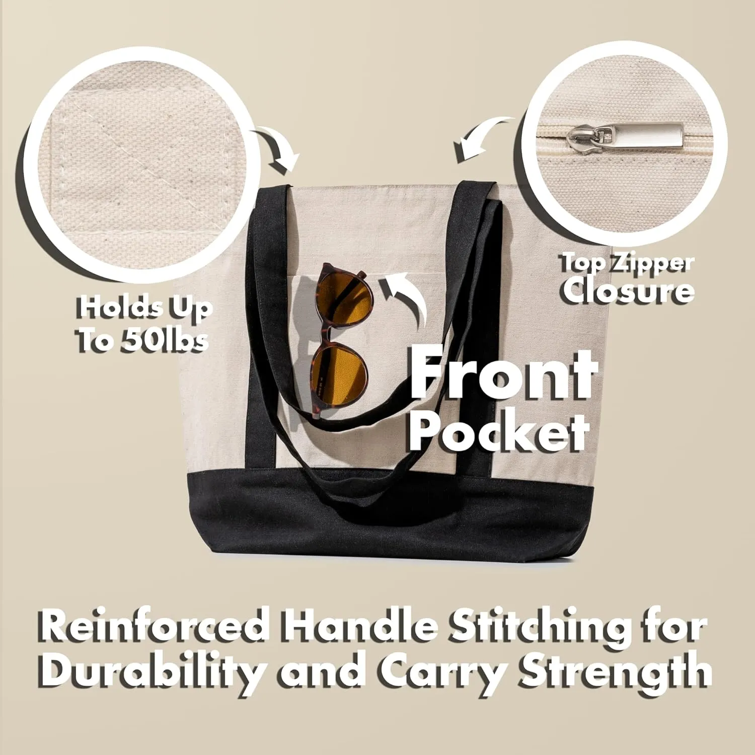 Carrywell |Not Made in China| Cotton Canvas Tote Bags, Blank Reusable Shopping Bags, Organic Cloth, Screen Print and DIY