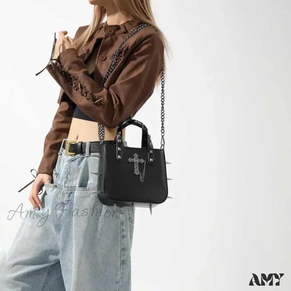 Casual Vintage Y2K Aesthetic Crossbody Punk Shoulder Gothic Korean Rivets Bag