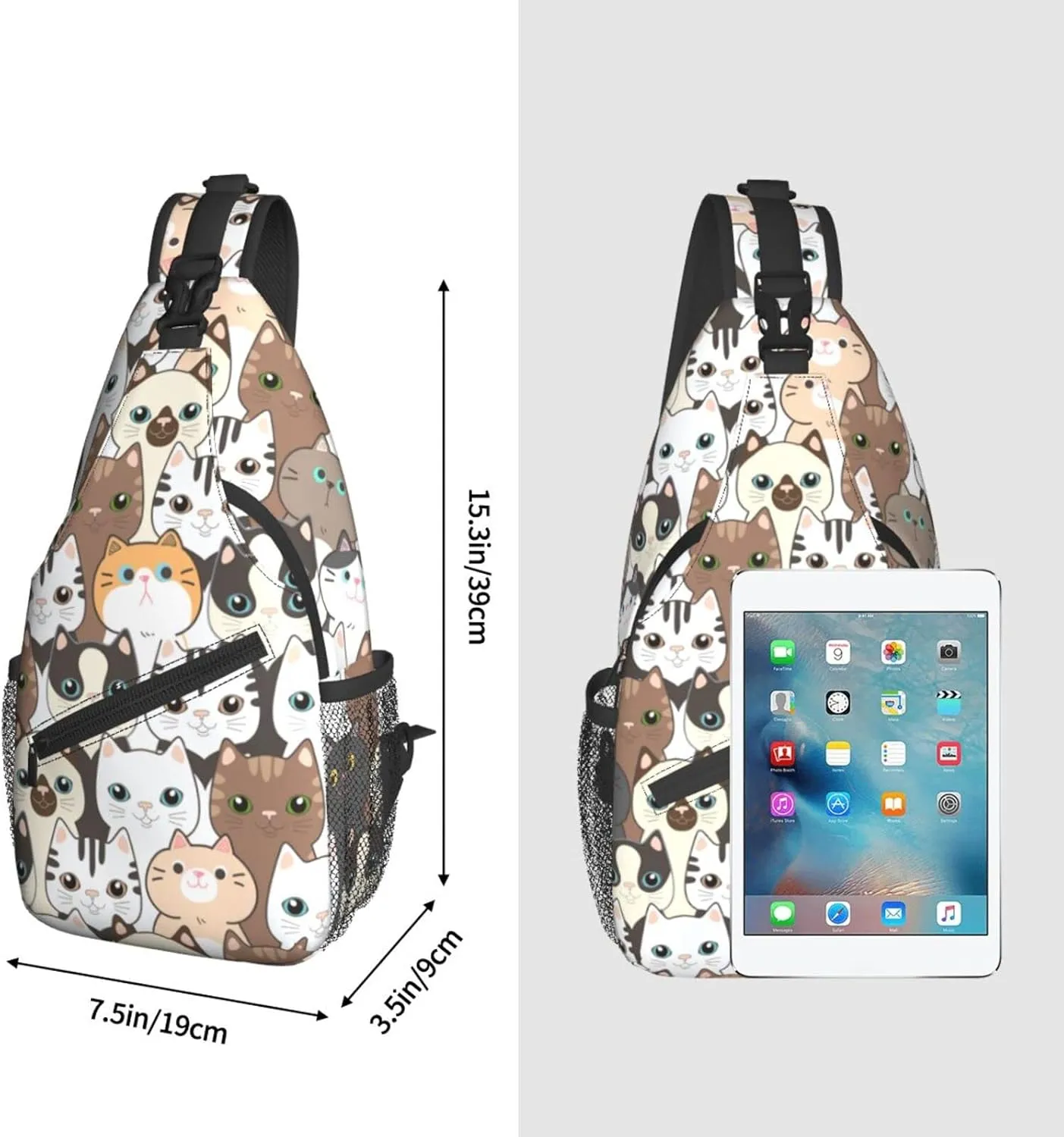 Cat Cartoon Sling Backpack Crossbody Shoulder Bag Travel Hiking Daypack Gifts