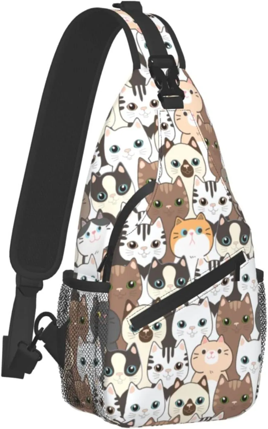 Cat Cartoon Sling Backpack Crossbody Shoulder Bag Travel Hiking Daypack Gifts