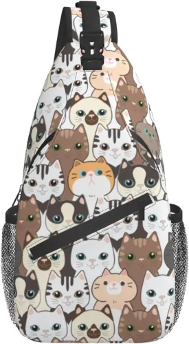 Cat Cartoon Sling Backpack Crossbody Shoulder Bag Travel Hiking Daypack Gifts