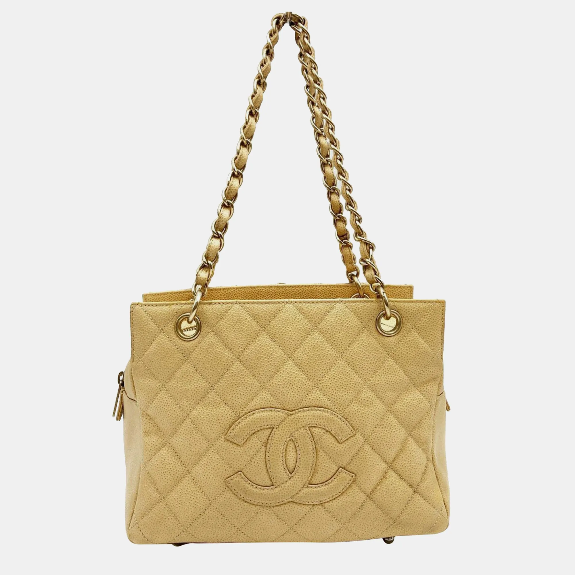 CHANEL Beige Petite Timeless Tote Quilted Caviar Shoulder Bag