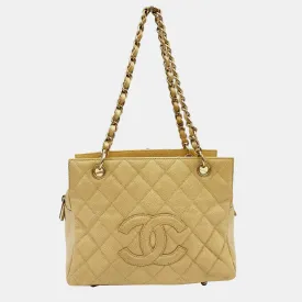 CHANEL Beige Petite Timeless Tote Quilted Caviar Shoulder Bag