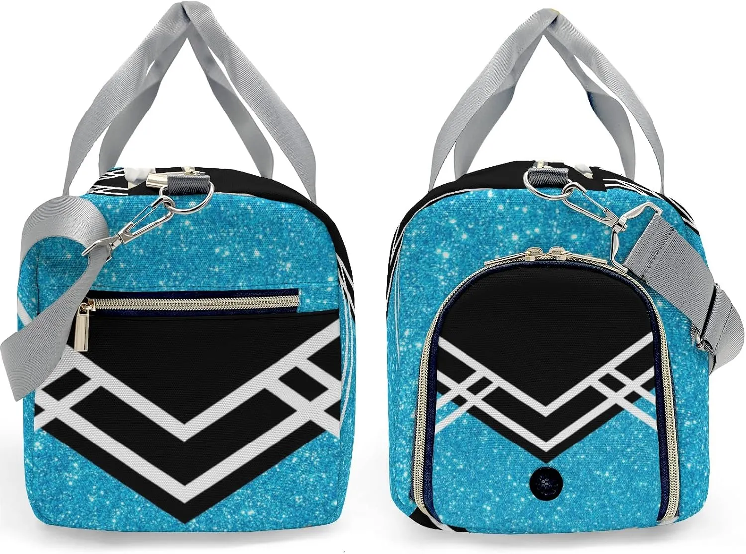 Cheerleader Sky Blue Glitter Personalized Duffel Bag with Name Custom Travel Bag Weekend Overnight Bag with Shoe Compartmen for Women Sports Gym Gymnastic Bags