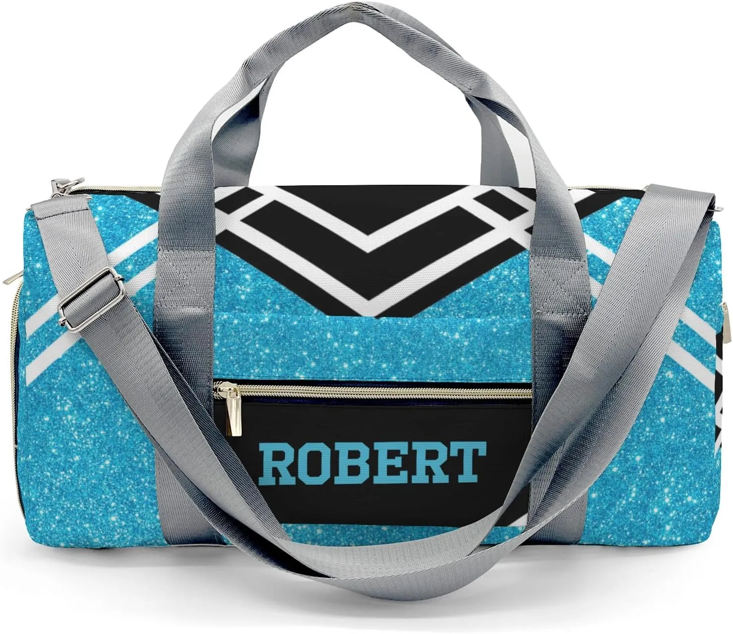 Cheerleader Sky Blue Glitter Personalized Duffel Bag with Name Custom Travel Bag Weekend Overnight Bag with Shoe Compartmen for Women Sports Gym Gymnastic Bags