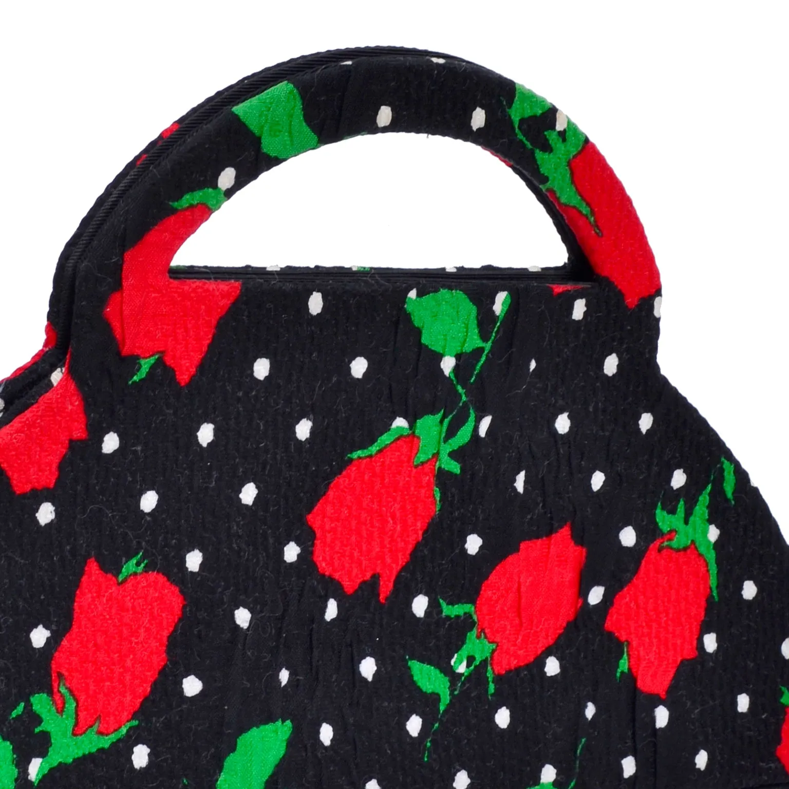 Christian Lacroix 1980s Black & White Polka Dot Handbag w/ red flowers