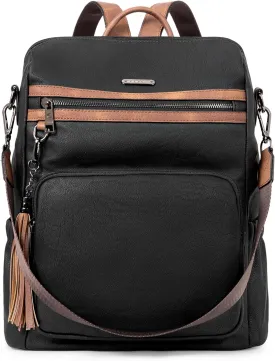 CLUCI Backpack Purse for Women Fashion Leather Designer Travel Large Ladies Shoulder Bags with Tassel Oil Wax Black