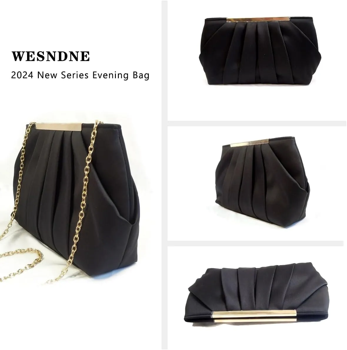 Clutch Purse for Women,Evening Clutches for Wedding, Detachable Chain Strap Pleated Crossbody Shoulder Handbag