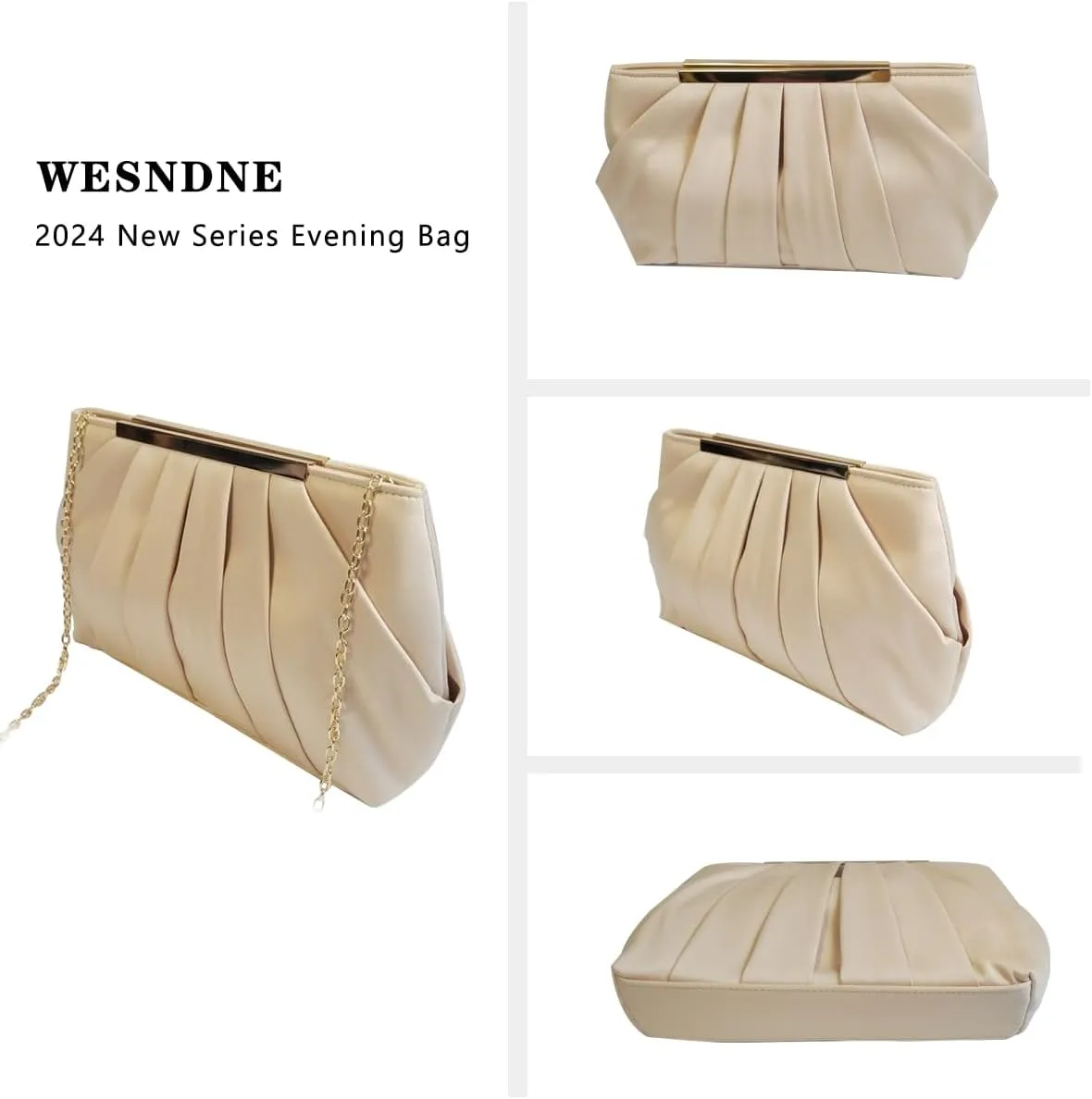 Clutch Purse for Women,Evening Clutches for Wedding, Detachable Chain Strap Pleated Crossbody Shoulder Handbag