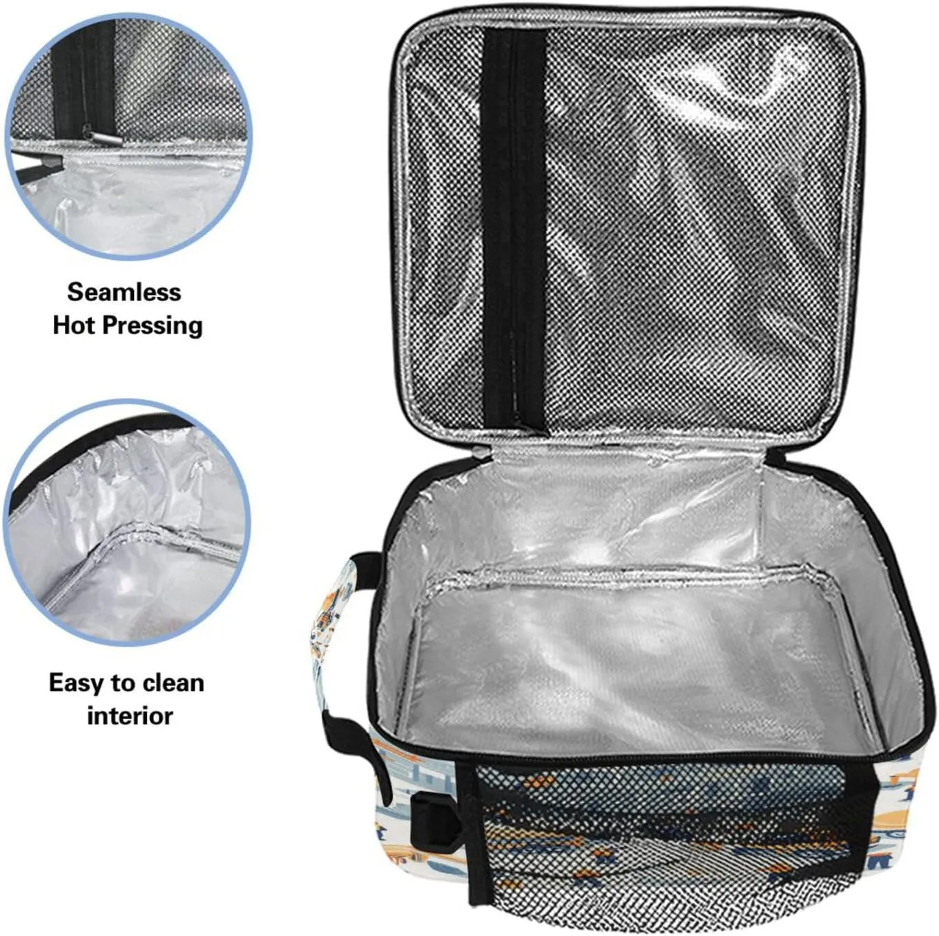 Cooler Thermal Meal Tote Water Resistant Girls Lunch Bag with buckle for Outdoor Gym Construction Scene Concrete Mixer Truck