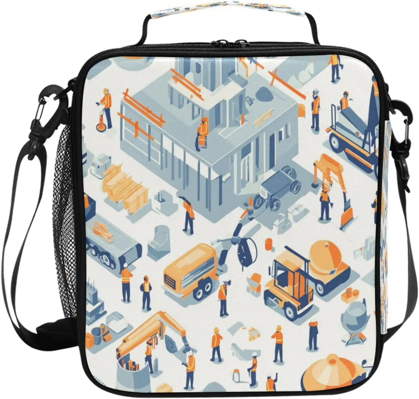 Cooler Thermal Meal Tote Water Resistant Girls Lunch Bag with buckle for Outdoor Gym Construction Scene Concrete Mixer Truck