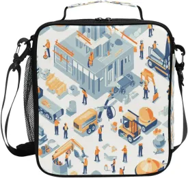 Cooler Thermal Meal Tote Water Resistant Girls Lunch Bag with buckle for Outdoor Gym Construction Scene Concrete Mixer Truck