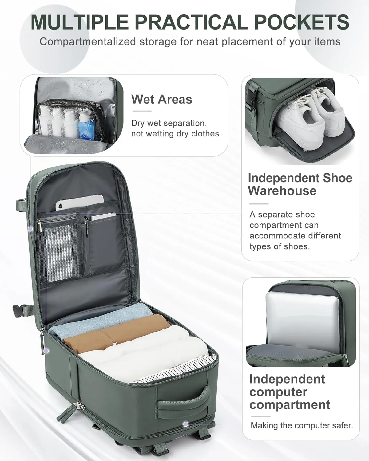 coowoz Travel Backpack Carry On for Women Man Gym Backpack with Laptop Compartment Mochila de Viaje Teacher Personal Item Backpack Rucksack Airplane Accessories Must Haves Olive Green Small