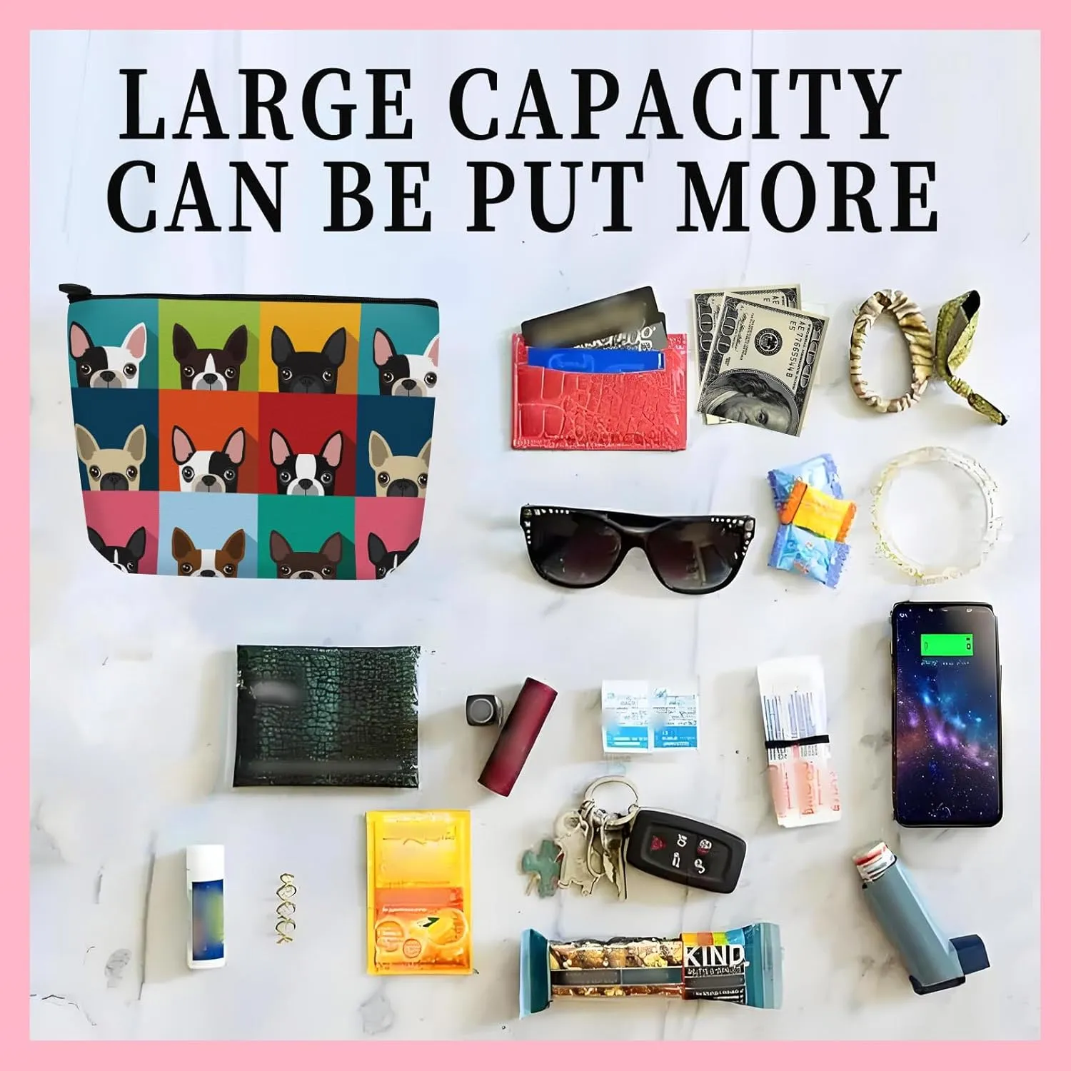 Cosmetic Bag Makeup Bag, Birthday Gifts for Women Mom, Cute Canvas Toiletry Bag, Durable Travel Toiletry Makeup Organizer Zipper Pouch, Lipstick Pouch, Cute Colorful Boston Terrier