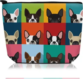 Cosmetic Bag Makeup Bag, Birthday Gifts for Women Mom, Cute Canvas Toiletry Bag, Durable Travel Toiletry Makeup Organizer Zipper Pouch, Lipstick Pouch, Cute Colorful Boston Terrier