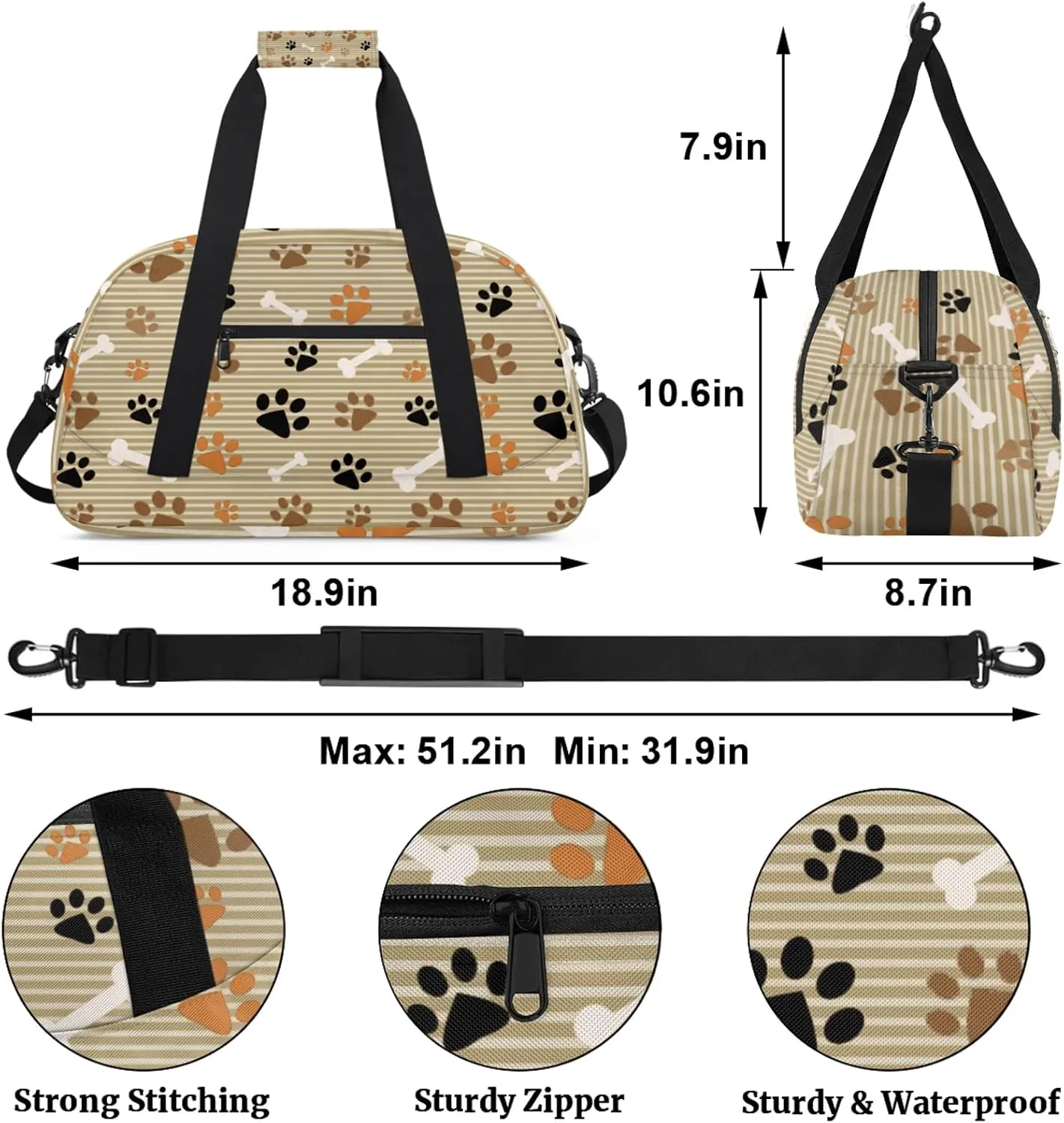 Cute Dog Puppy Paw 18 inch Small Gym Bag for Women and Men, Lightweight Carry On Weekender Bag Mini Duffel Bag for Travel Sports Workout