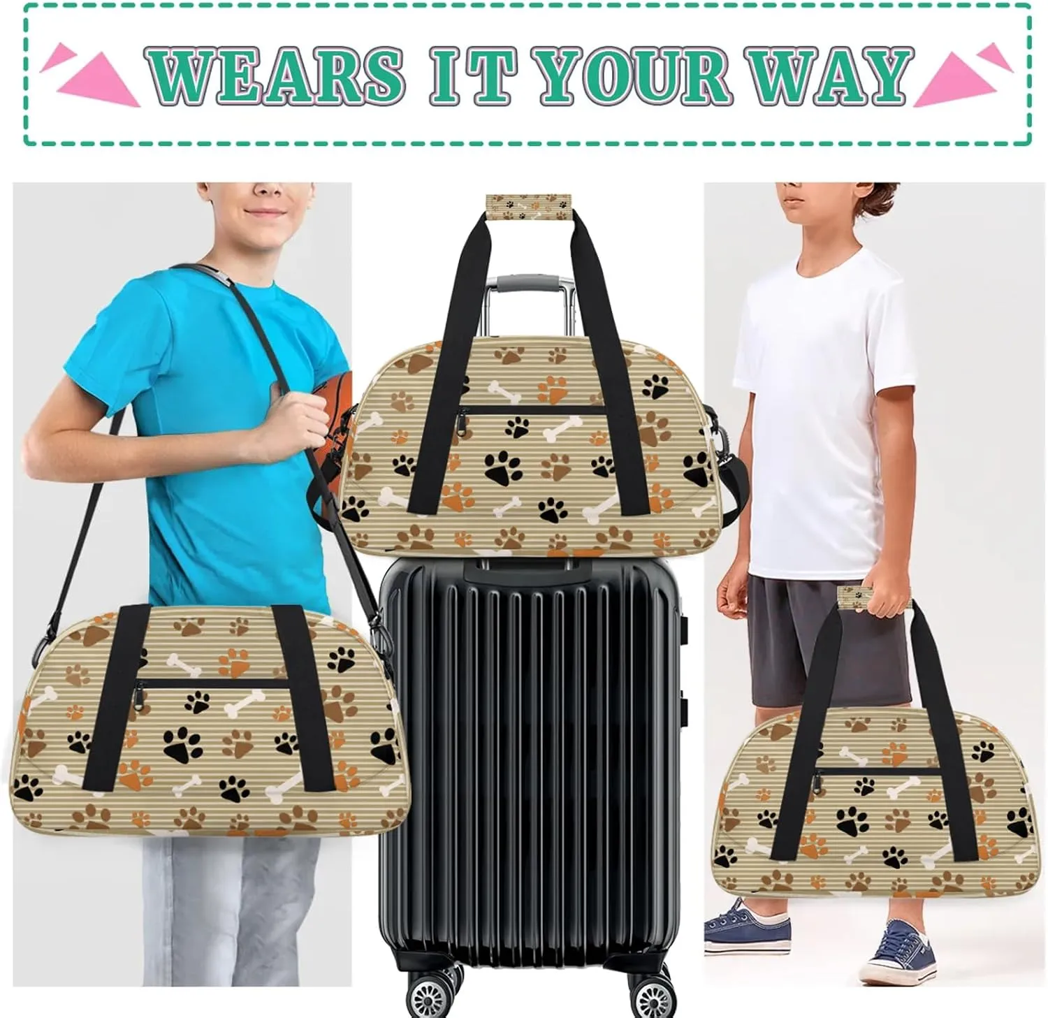 Cute Dog Puppy Paw 18 inch Small Gym Bag for Women and Men, Lightweight Carry On Weekender Bag Mini Duffel Bag for Travel Sports Workout