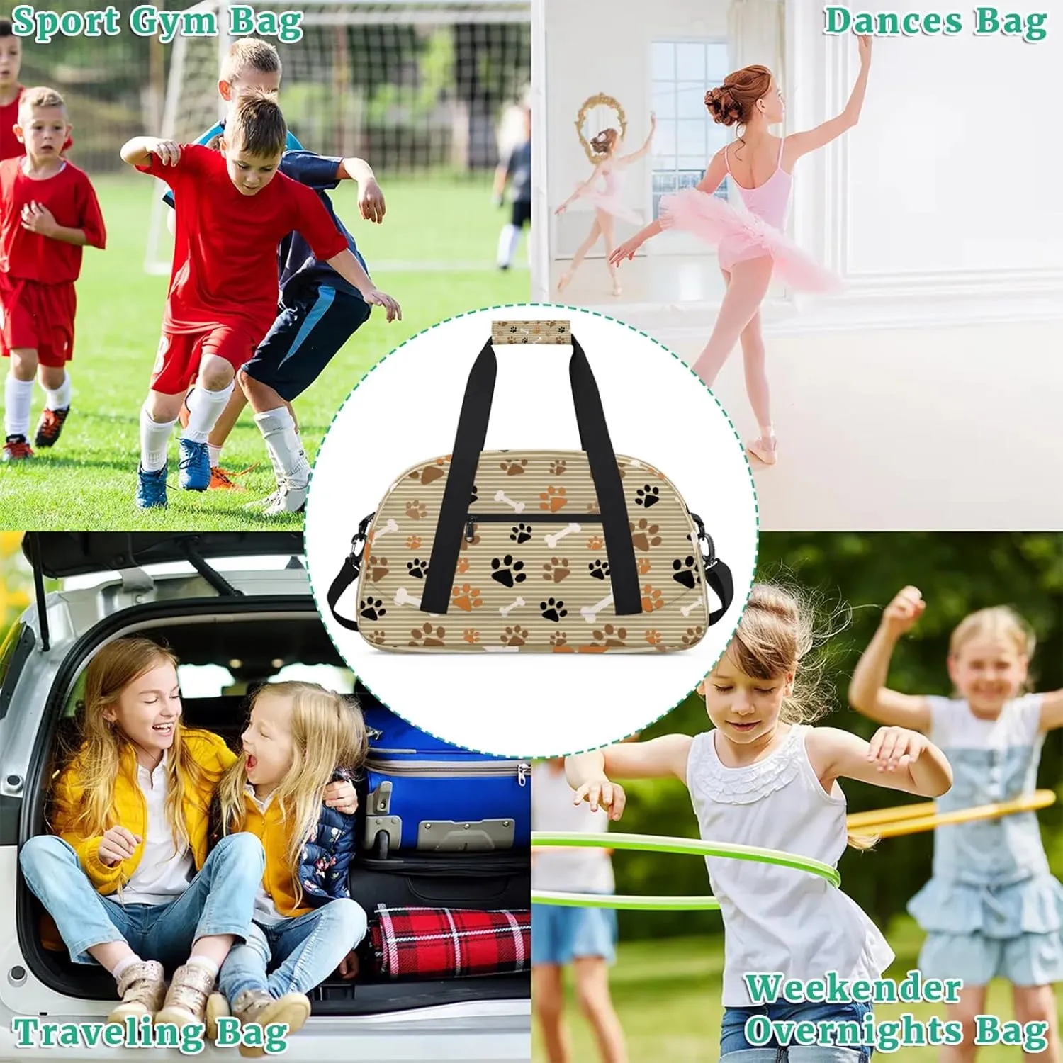 Cute Dog Puppy Paw 18 inch Small Gym Bag for Women and Men, Lightweight Carry On Weekender Bag Mini Duffel Bag for Travel Sports Workout