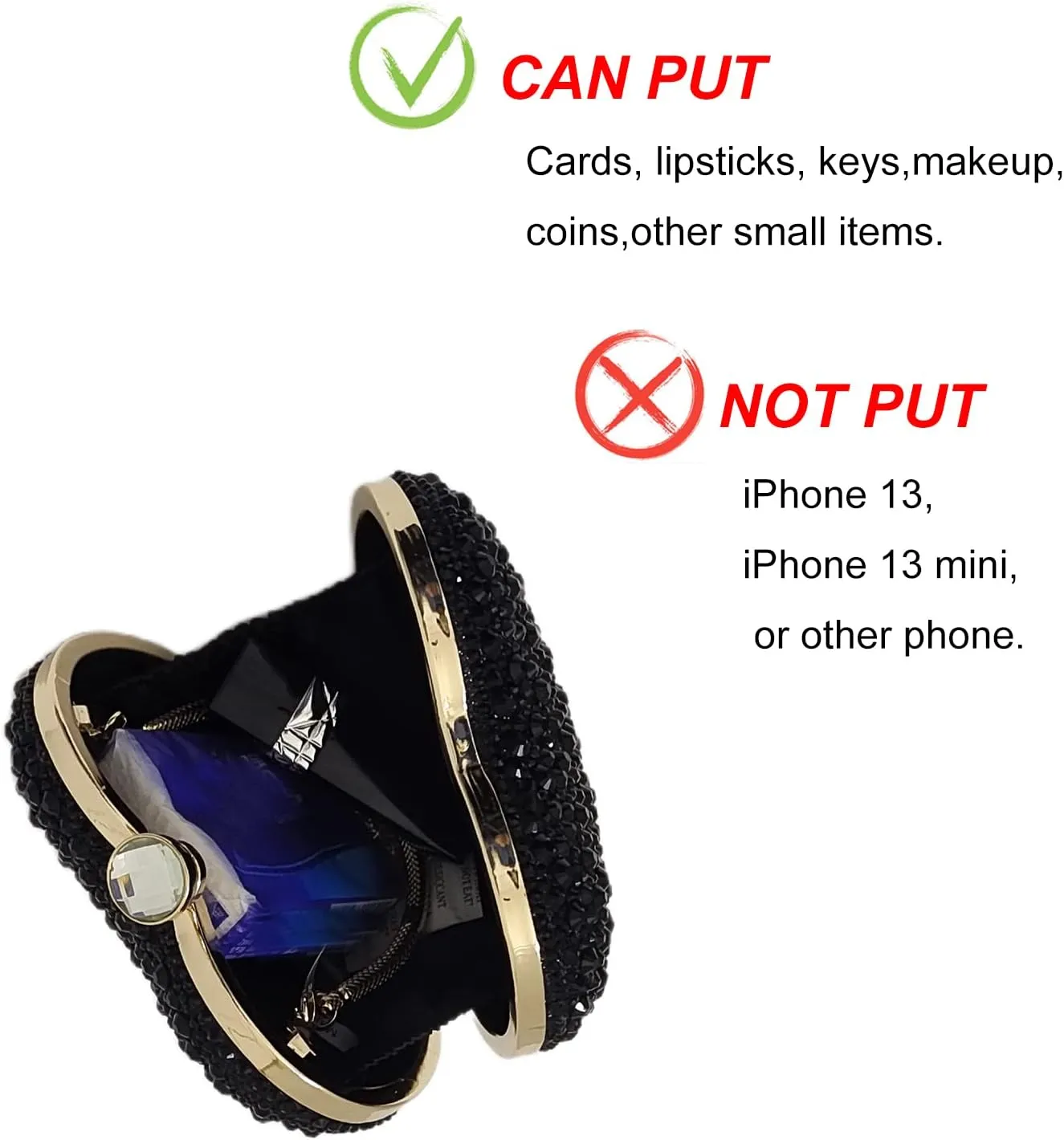 Cute Heart Shape Clutch Purse Mini Love Heart Rhinestone Wedding Handbag Party Women Purse