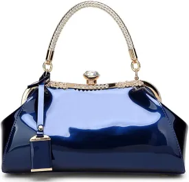 Dayfine Handbags for Women Glossy Patent Leather Top Handle Purse Crystal Buckle Satchel Bag Evening Tote Bags Shoulder Bag