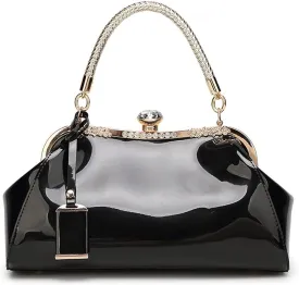 Dayfine Handbags for Women Glossy Patent Leather Top Handle Purse Crystal Buckle Satchel Bag Evening Tote Bags Shoulder Bag