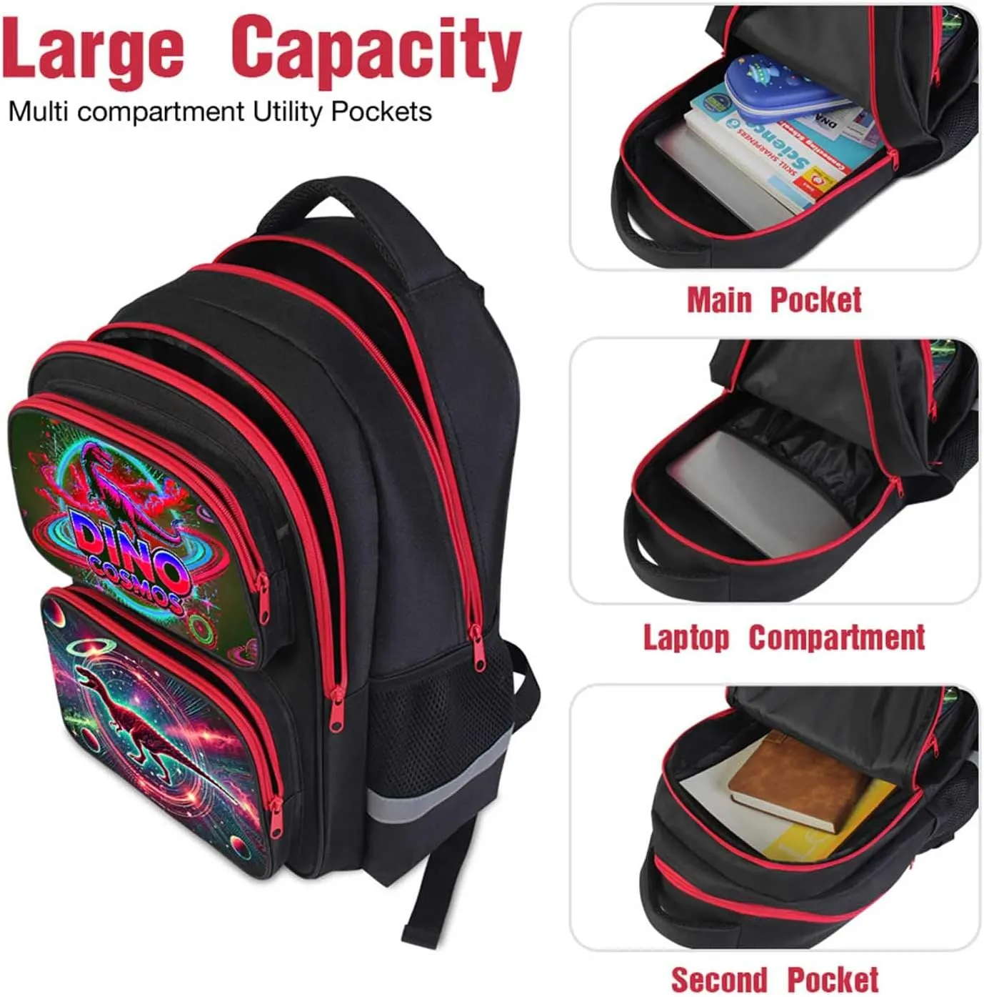 Dinosaur Kids Backpack for Boys and Girls, Lightweight 17" Children School Backpack with Animal Theme, Student Bookbag Suitable for Elementary and Middle School Aged 618