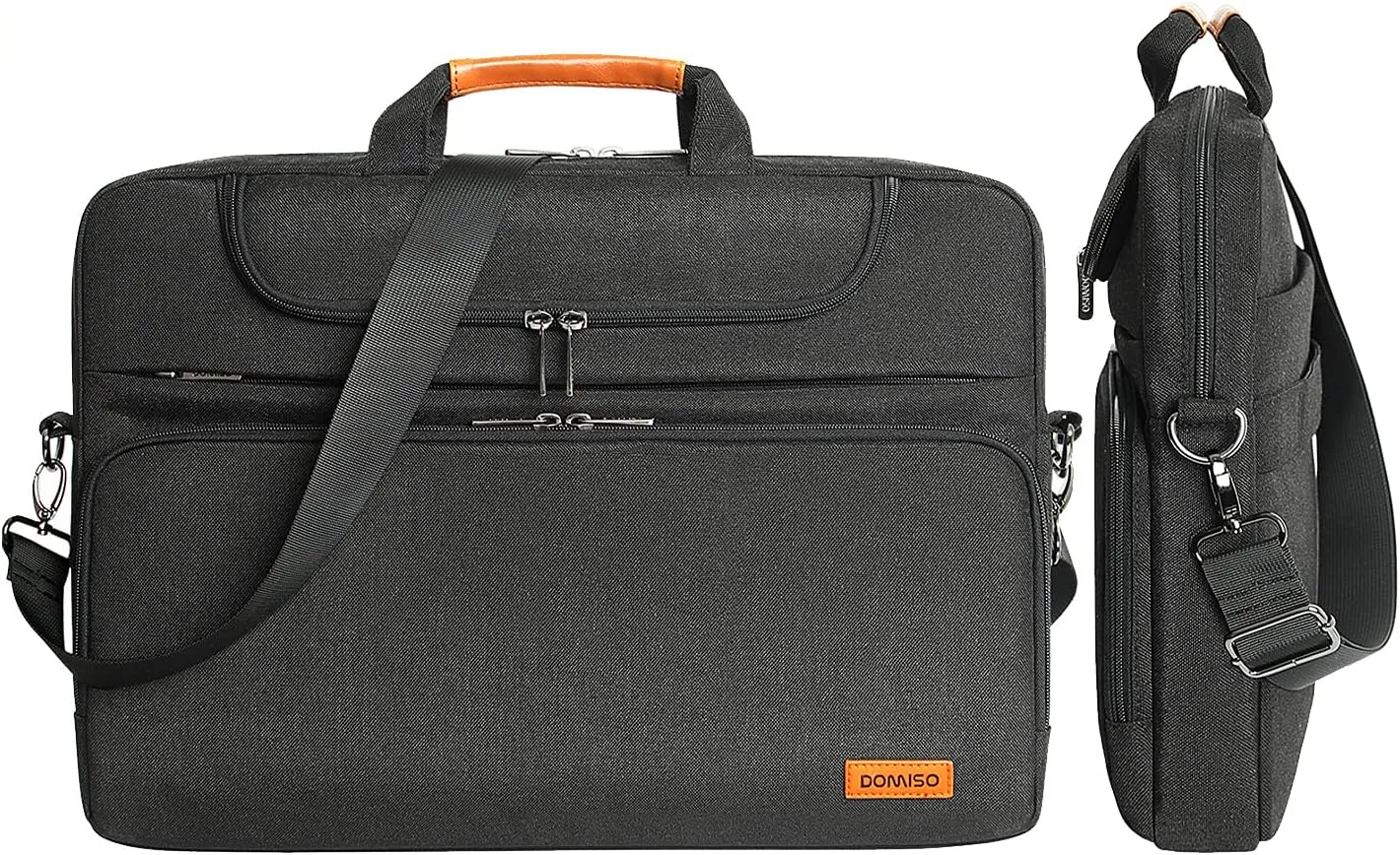 DOMISO 15.6 Inch Multi-Functional Laptop Sleeve Business Briefcase Waterproof Messenger Shoulder Bag for 15"-15.6" Laptops/Apple/IdeaPad/Acer Aspire/HP ENVY 15 / Dell XPS 15, Black