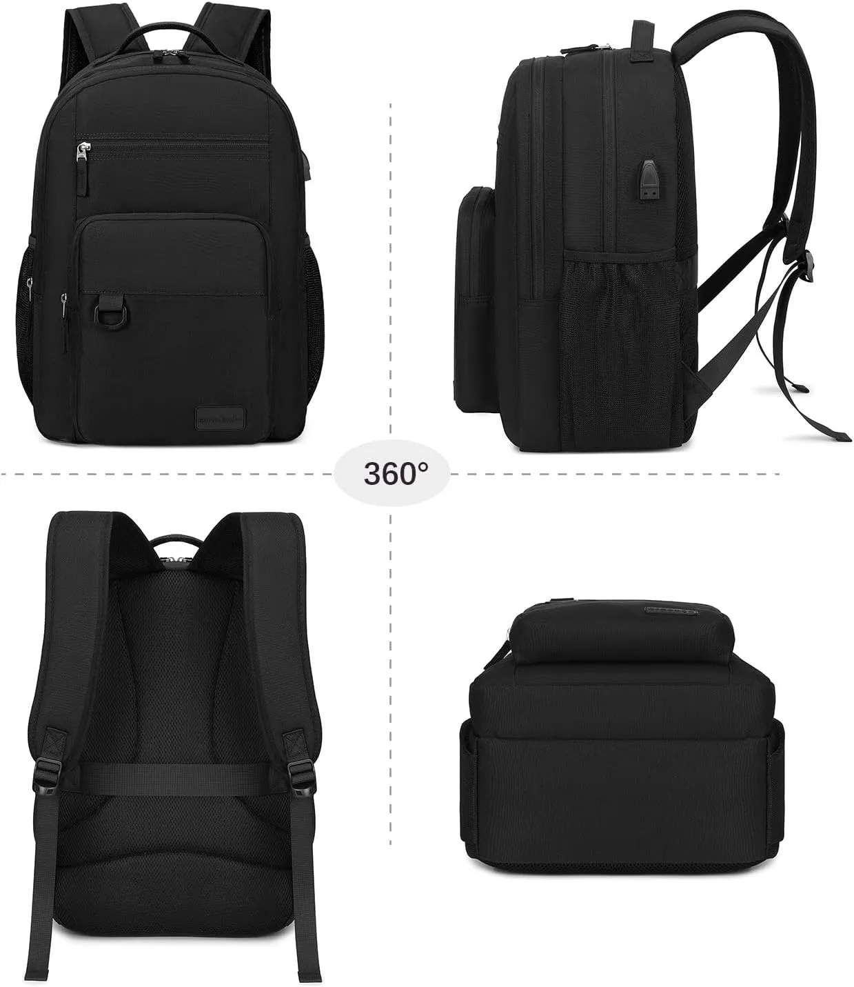 ecodudo Lightweight Black Backpack for Men Casual School Backpacks for College Work15.6 inch Laptop Bookbag with USB Charging Port