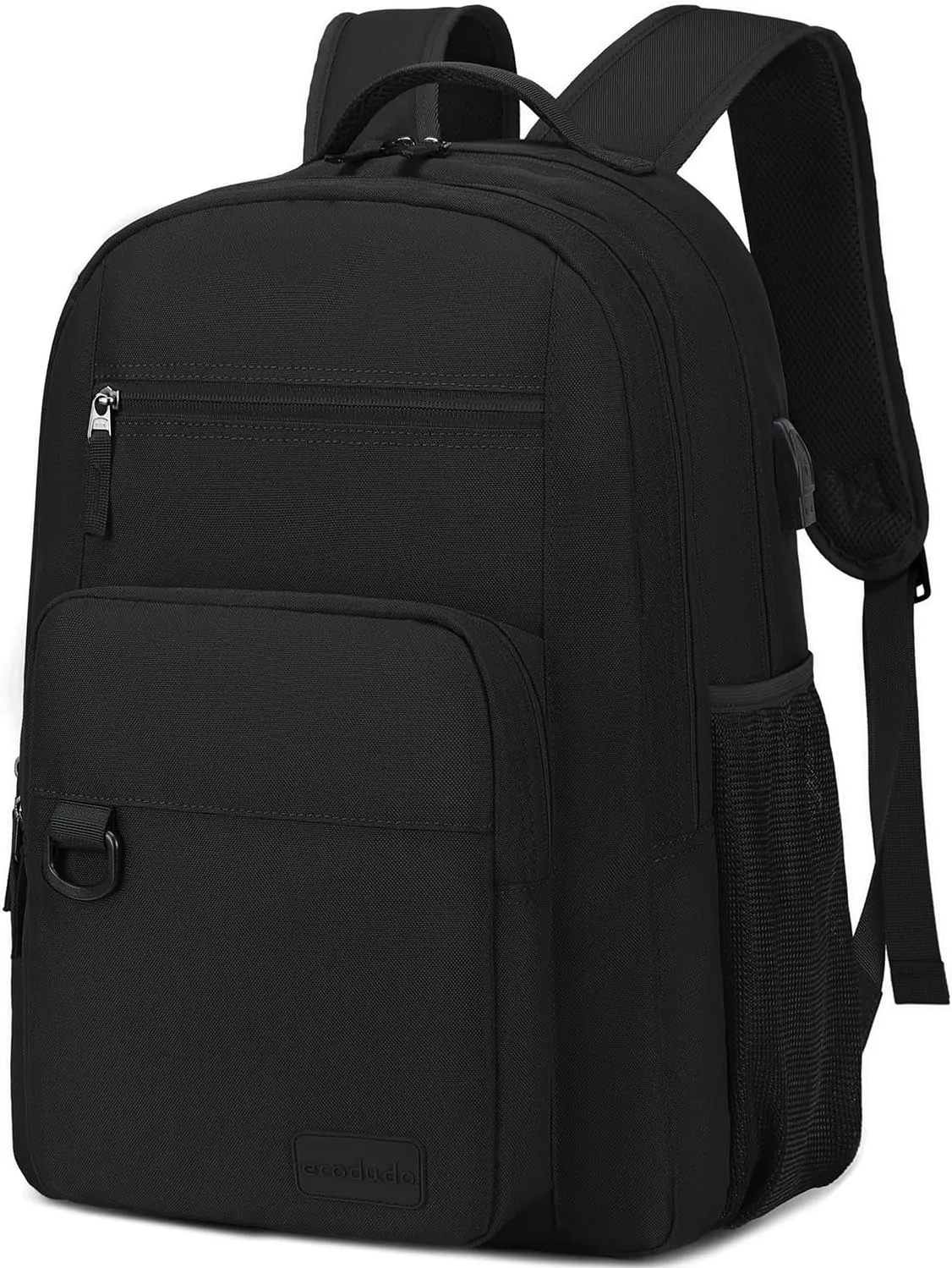 ecodudo Lightweight Black Backpack for Men Casual School Backpacks for College Work15.6 inch Laptop Bookbag with USB Charging Port
