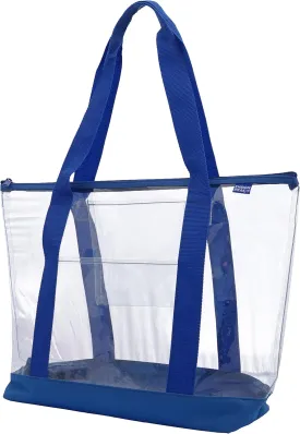 Ensign Peak Clear ZIPPER tote with color trim and bottom, Royal trim