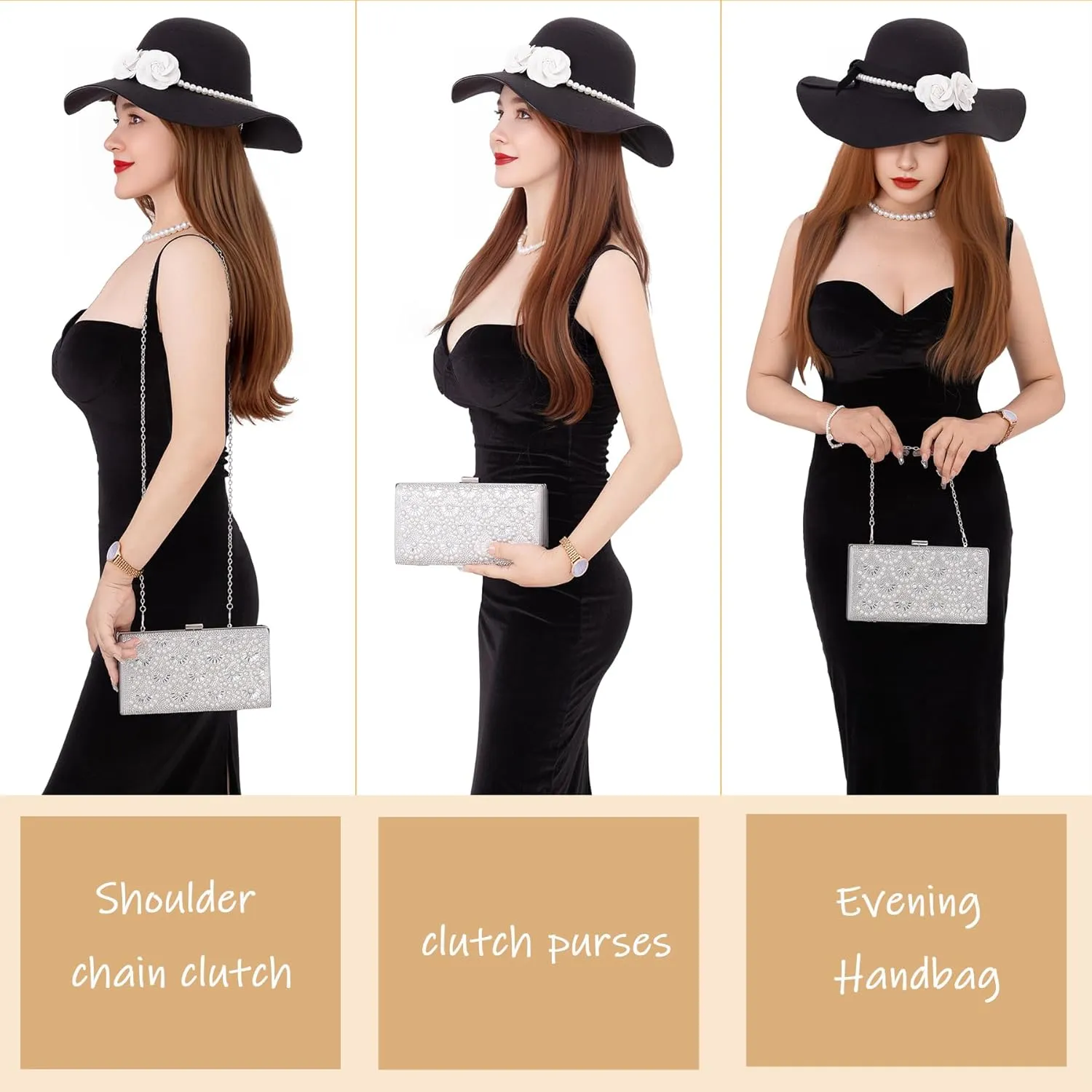 Evening Clutch Pearl Purse for Women, Party Clutches Bag Wedding Formal Handbags