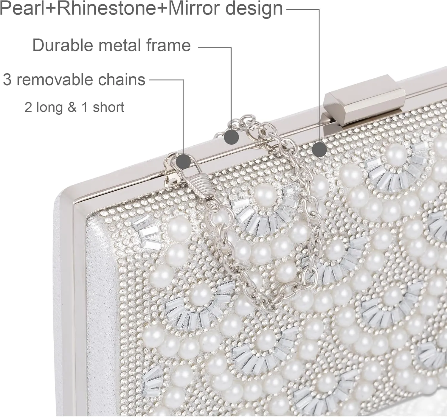 Evening Clutch Pearl Purse for Women, Party Clutches Bag Wedding Formal Handbags