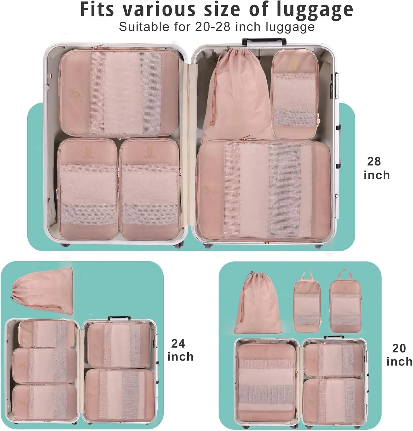 Expandable Compression Packing Cubes for Suitcases,6 Set Lightweight Compressible Travel Packing Organizer for Carry on Suitcase,Organizer Bags Set as Travel Essentials for Women