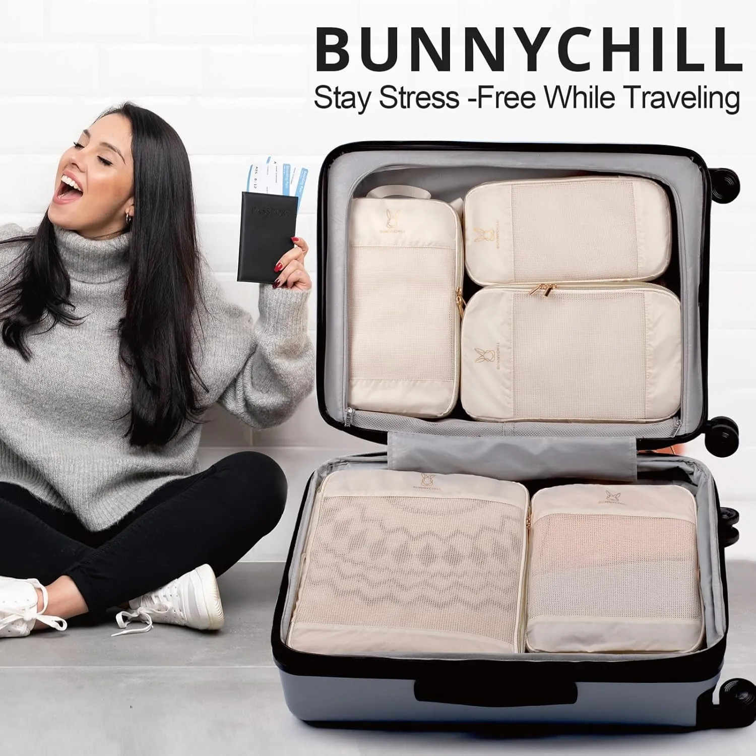 Expandable Compression Packing Cubes for Suitcases,6 Set Lightweight Compressible Travel Packing Organizer for Carry on Suitcase,Organizer Bags Set as Travel Essentials for Women
