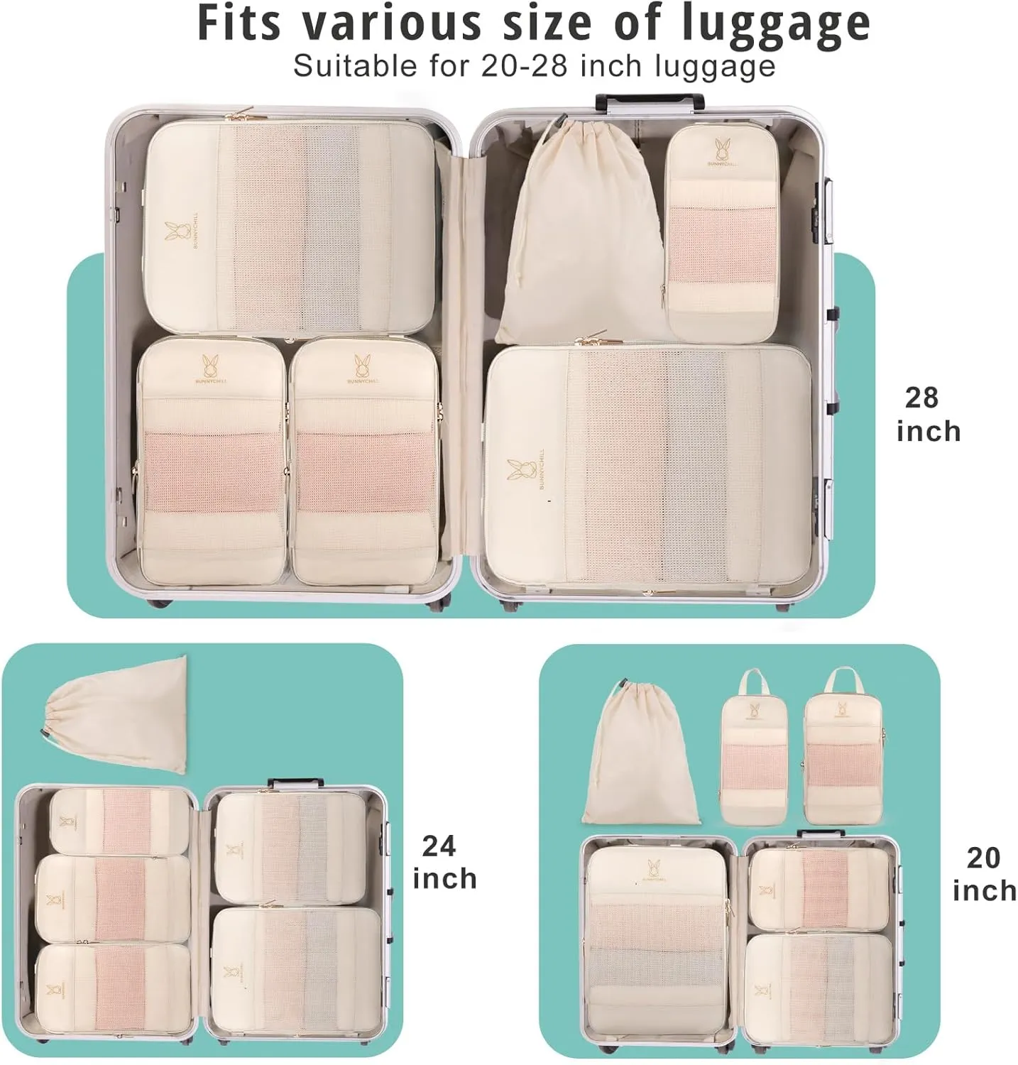 Expandable Compression Packing Cubes for Suitcases,6 Set Lightweight Compressible Travel Packing Organizer for Carry on Suitcase,Organizer Bags Set as Travel Essentials for Women