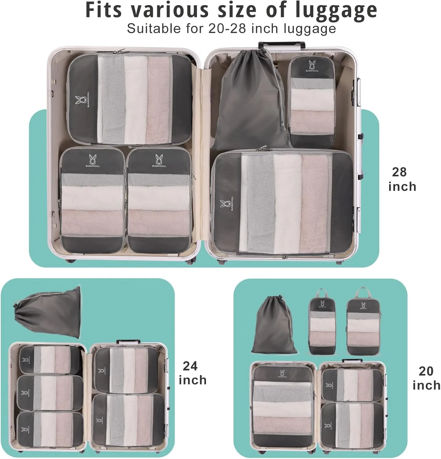 Expandable Compression Packing Cubes for Suitcases,6 Set Lightweight Compressible Travel Packing Organizer for Carry on Suitcase,Organizer Bags Set as Travel Essentials for Women